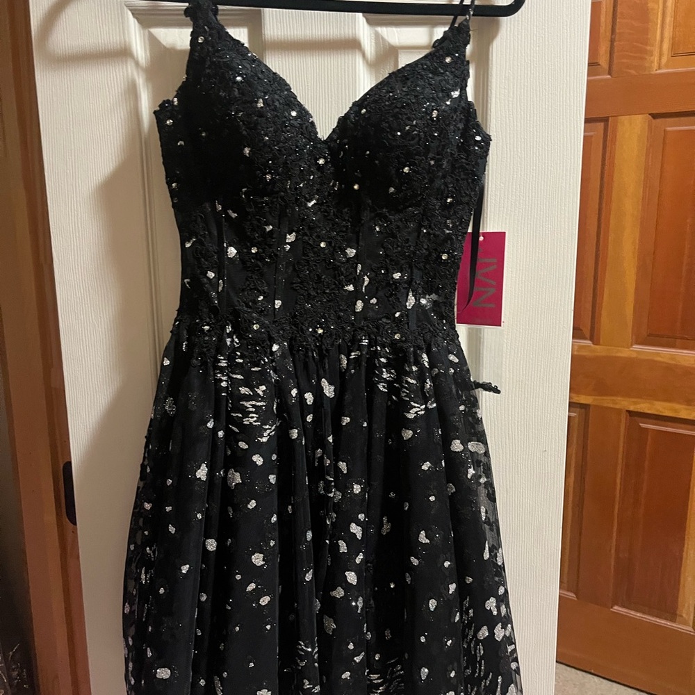 Elegant Black and White Evening Gown